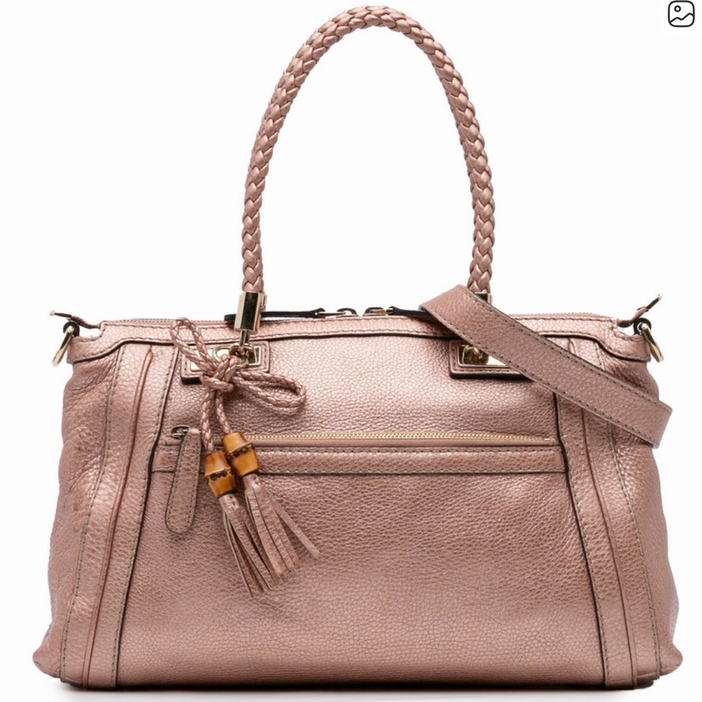 Rose Gold Gucci Metallic Pebbled Calfskin Leather - Bella Satchel